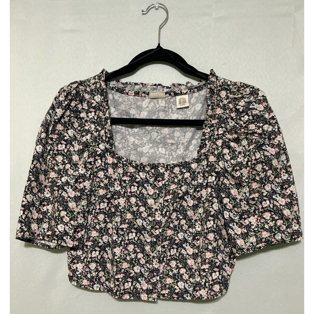 Levi's Floral Crop Top Blouse XS Square‎ Neck Puff Sleeve Cottagecore Milkmaid